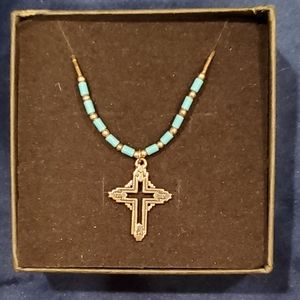 Native American Zuni Sterling Silver Cross Pendant Necklace